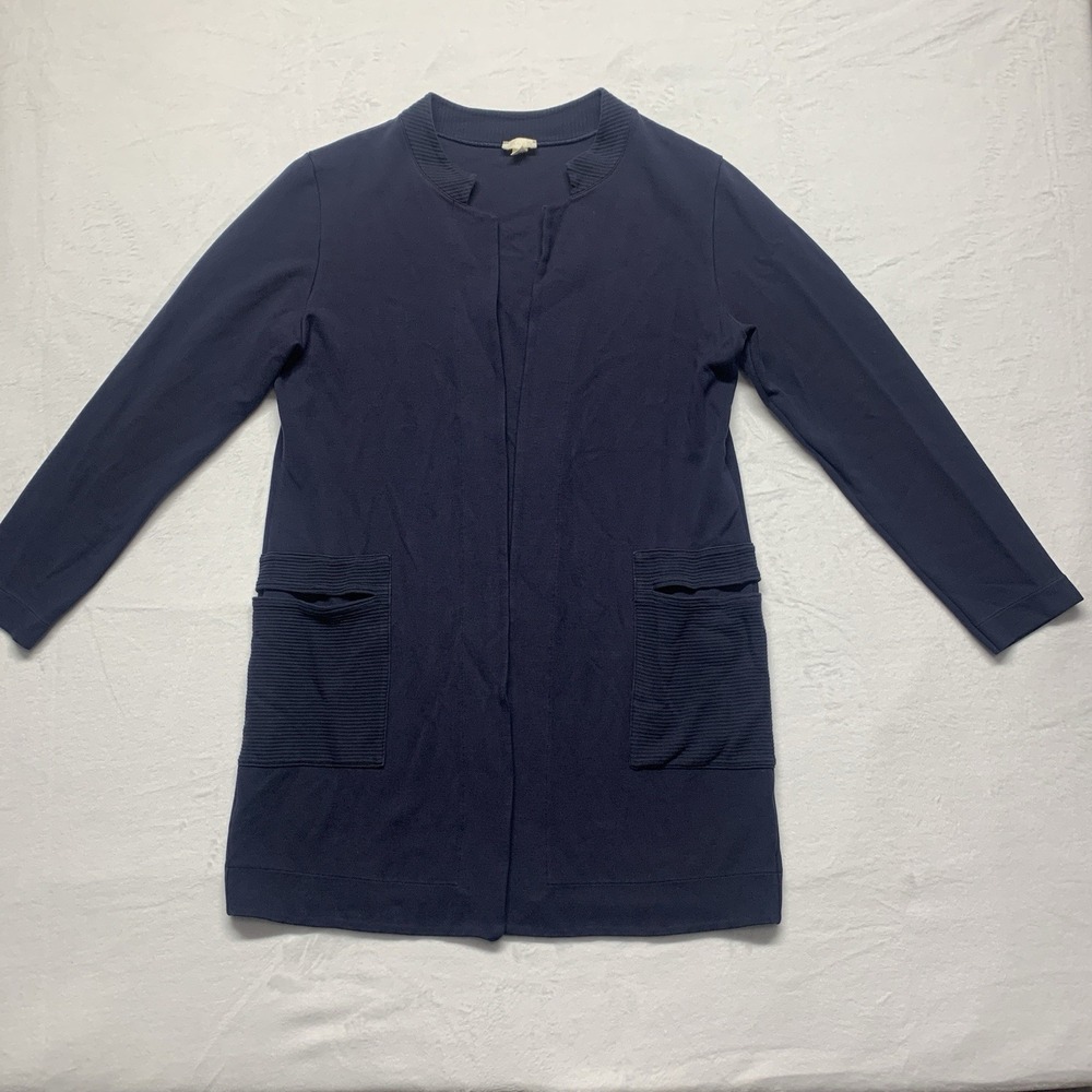 Hanro Women's Navy Blue Open Front Comfort Cardigan Cotton Blend Pockets Size M